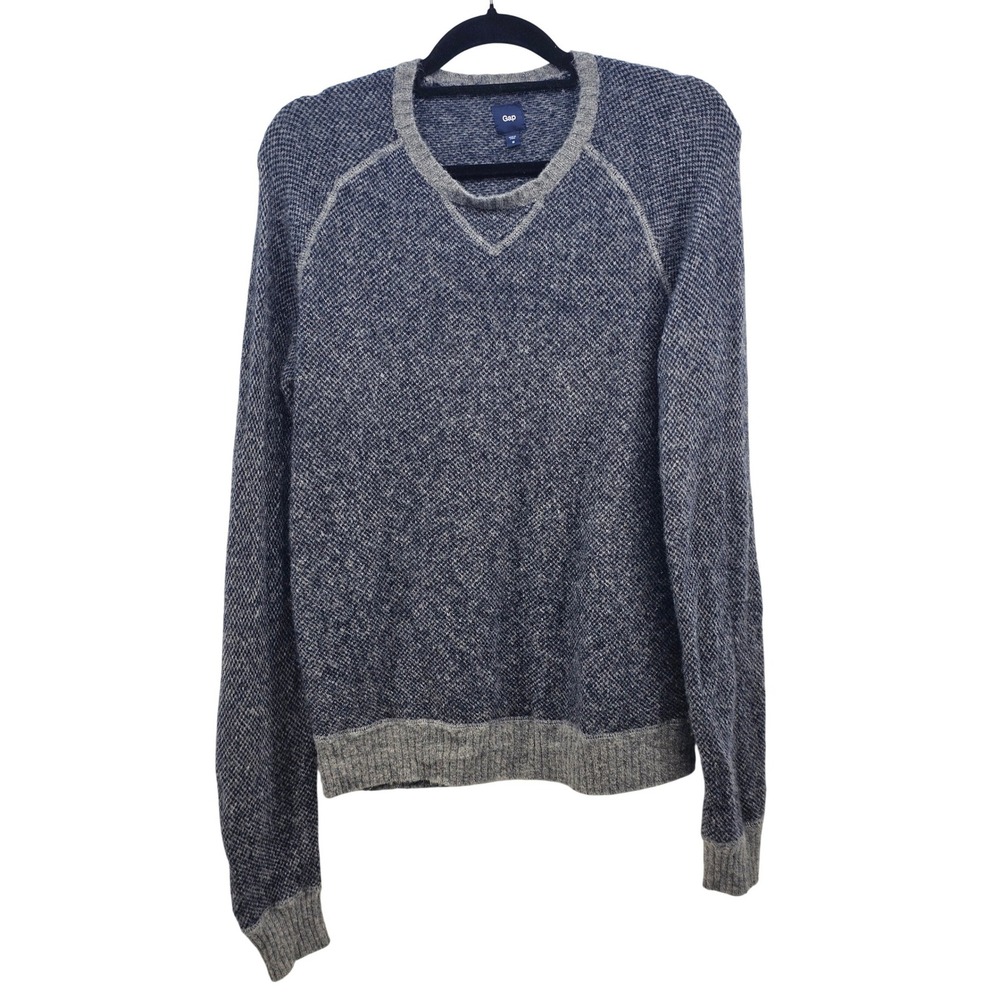 Gap Mens‎ Wool Blend Raglan Crewneck Sweater Navy Grey S/768741-00 HOL10 Size M